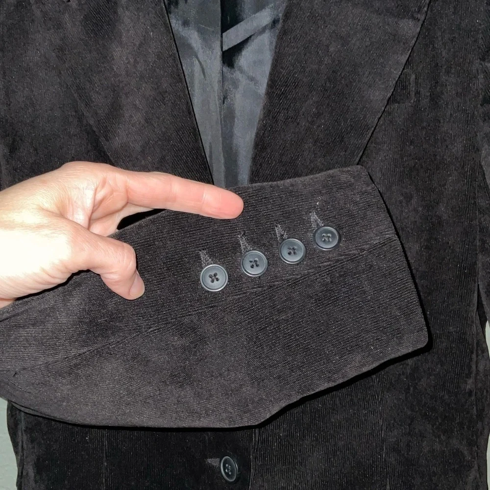Norma Kamali Black Corduroy Button Front Fitted Blazer Jacket Size 10